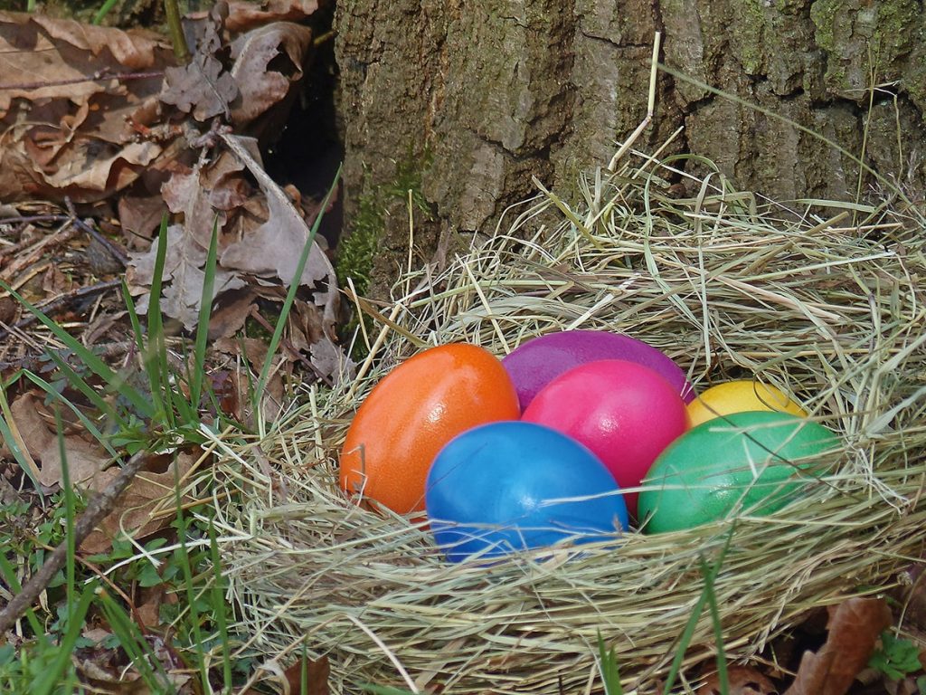 Bunte Eier im Osternest